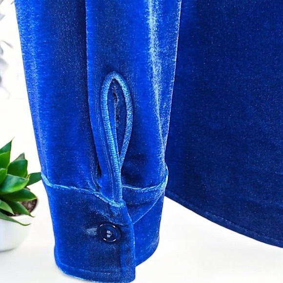 Soft Surroundings Blue Velour Boyfriend Button Down Tunic Shirt - Picture 11 of 16